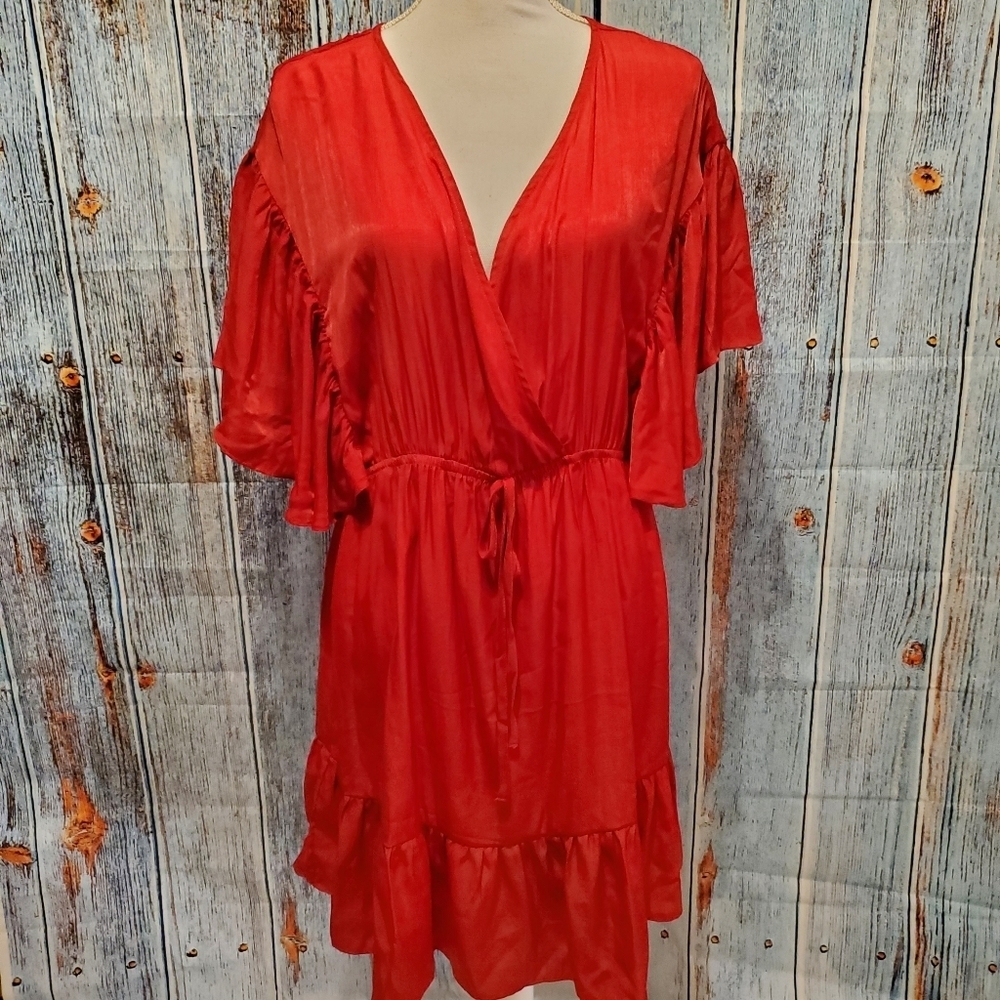 SHEIN Women's Surplice Neck Flutter Sleeve Ruffle Hem Dress - Picture 4 of 13